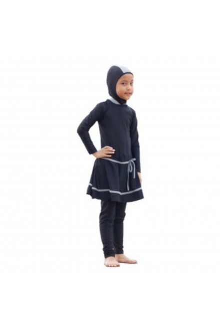Kids Muslimah Swimwear - BK001 (Plain Black Grey)